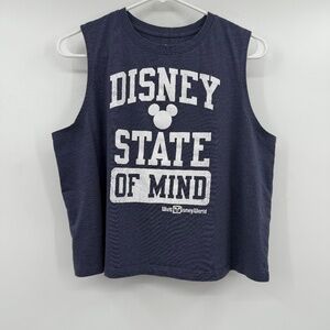Disney Parks World Tank Top Women Large Blue Cropped State of Mind Sleeveless